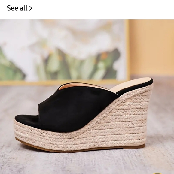 BLACK SUEDE PLATFORM,  SLIP ON, OPEN TOE. NEW WITHOUT TAG. SIZE US 8 RUN LARGE. - Picture 14 of 16